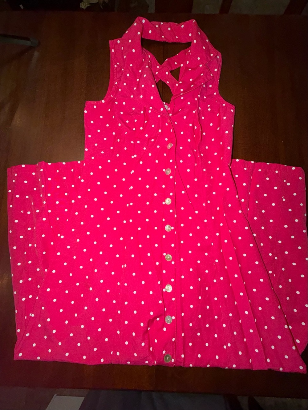 Vintage 90s Shari Martin Pink Polka Dot Maxi Dress